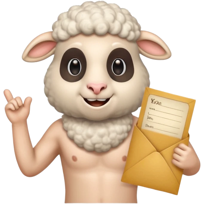 Shirtless sheep man holding an invitation  emoji