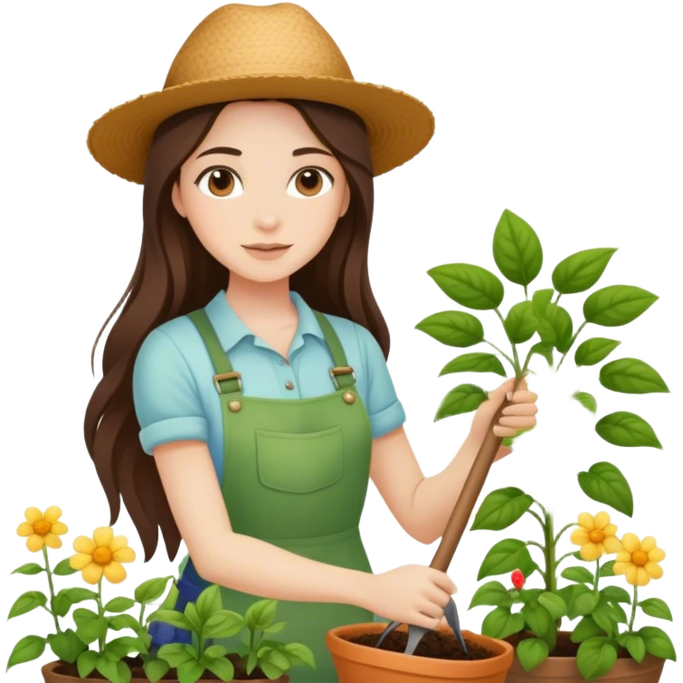 beautiful pale brunette girl with long hair gardening emoji