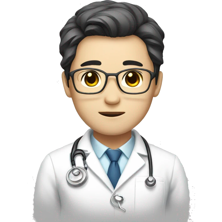 A male doctor in a white coat with a middle part haircut, as korean idol emoji
