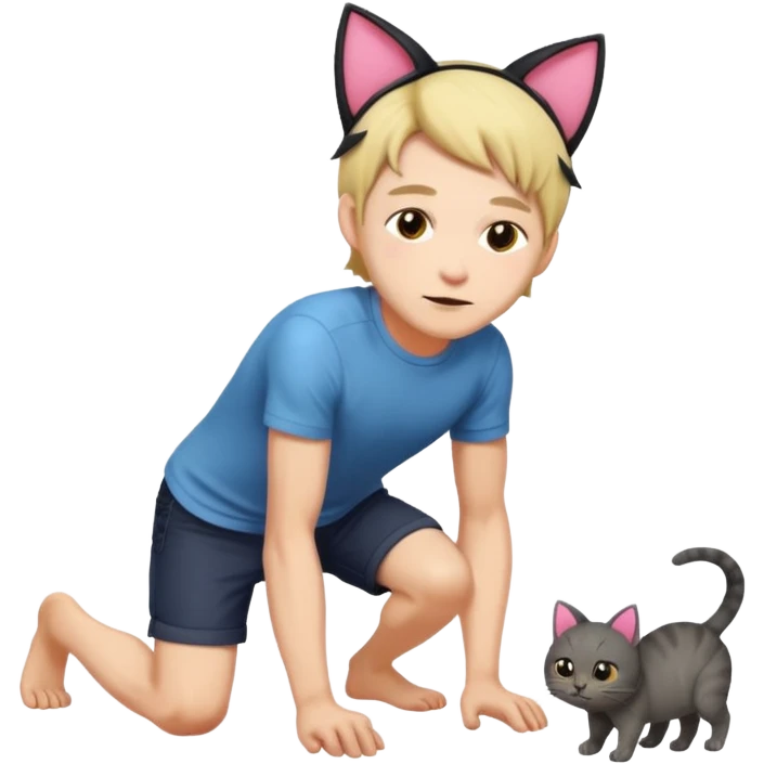 man with cat ears on all 4s emoji