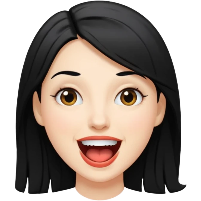 white woman with black hair, open mouth emoji