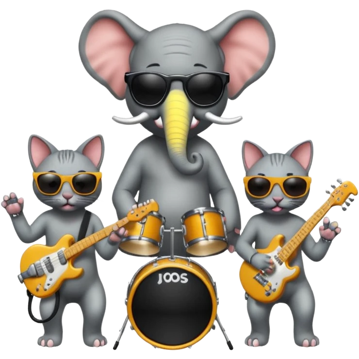 Horton Elephant and 2 Hairless cats sunglasses trio music band emoji