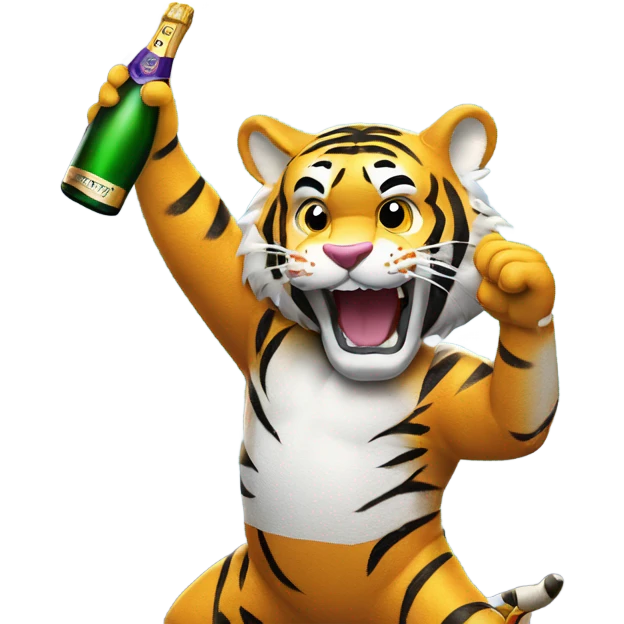LSU Mike the Tiger popping champagne bottle and spraying champagne  emoji