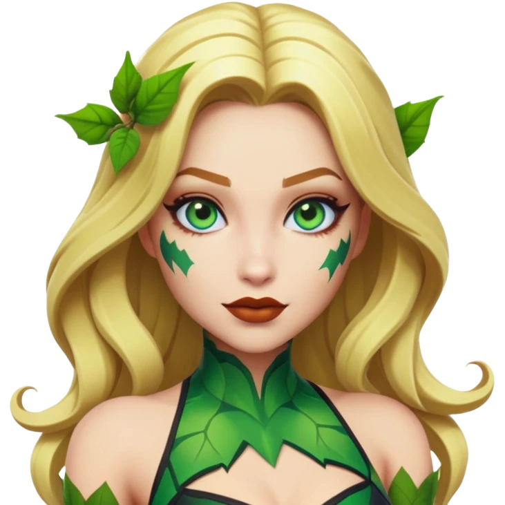 poison ivy fortnite skin with blonde hair, blue eyes and green lips  emoji