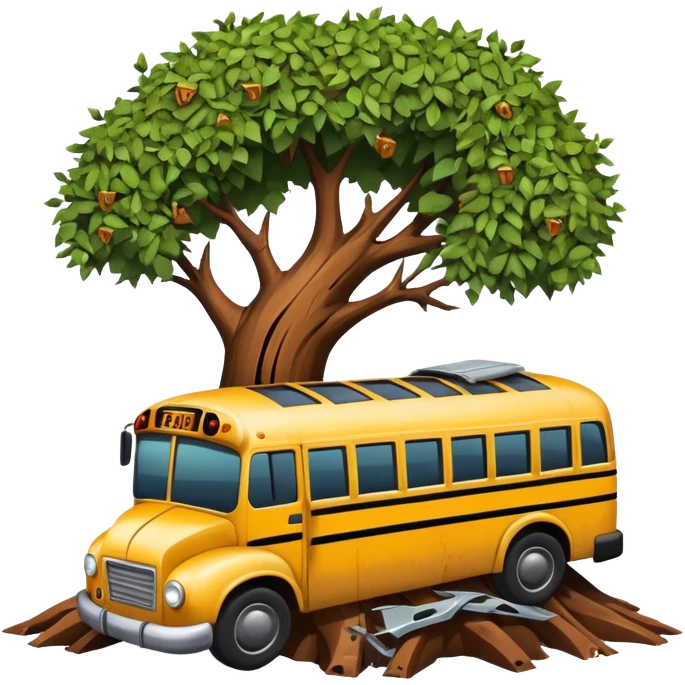 A crashed Bus in a tree emoji