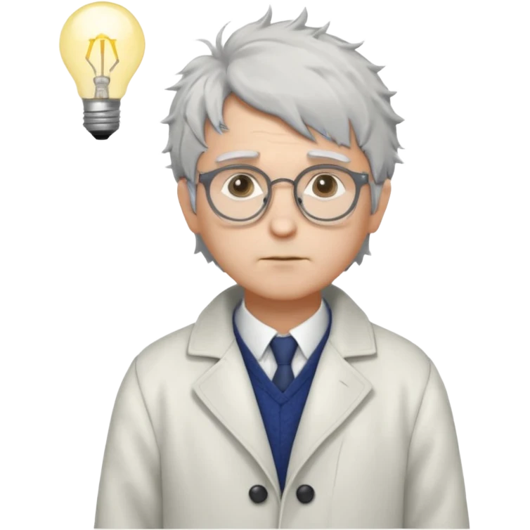 Pixel art, WorldBox style.
Human character with “Genius” trait: grey messy hair, small round glasses, white scholar coat, thoughtful face.
Add small glowing lightbulb or spark above head to show high intelligence.
Full body, front view, no background, 32x32 or 64x64 pixels. emoji