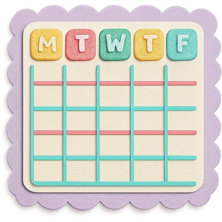 soft pastel minimal daily schedule grid with cute borders emoji