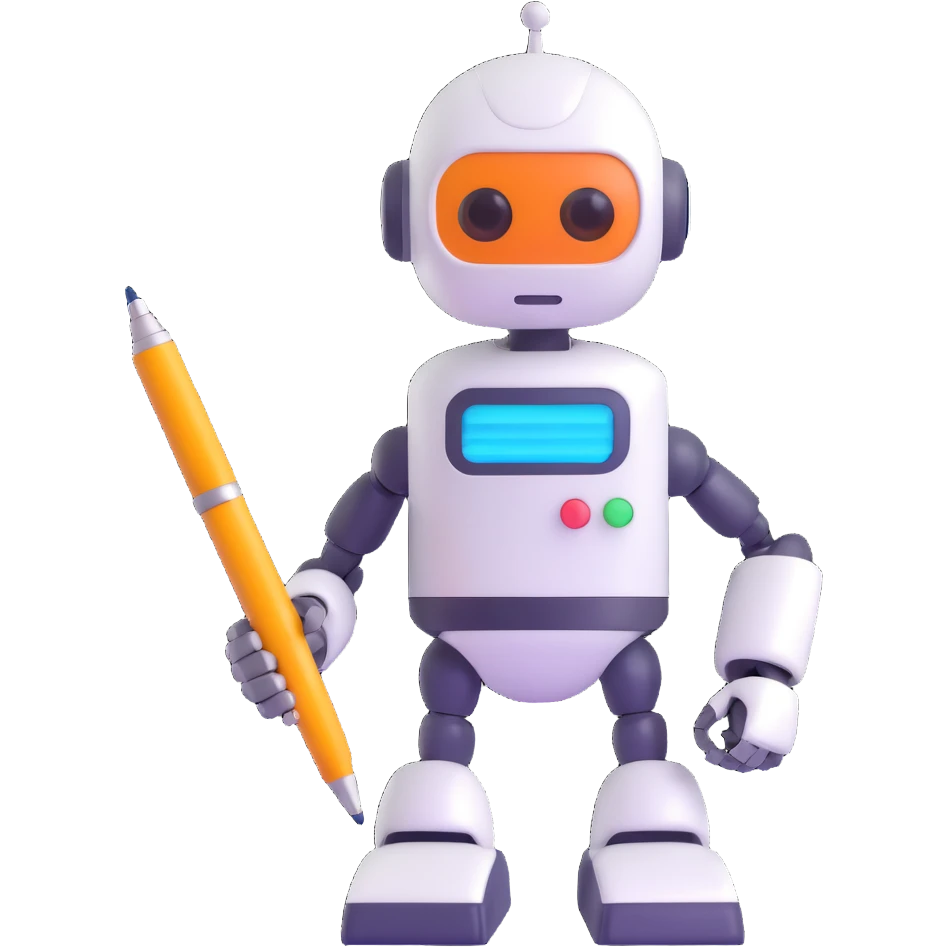 playful mascot emoji representing 'skripters' as a friendly robot holding a pen, colorful accents, fun modern style emoji
