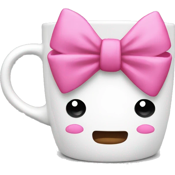 White mug with pink bow emoji