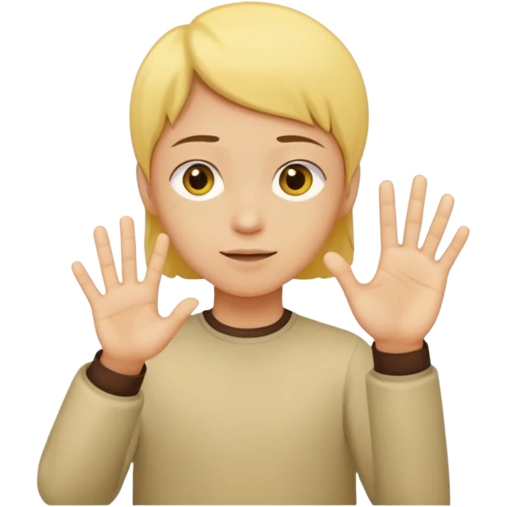 A yellow circle face person with neutral face with his hand in front of him at 90 degree angle emoji