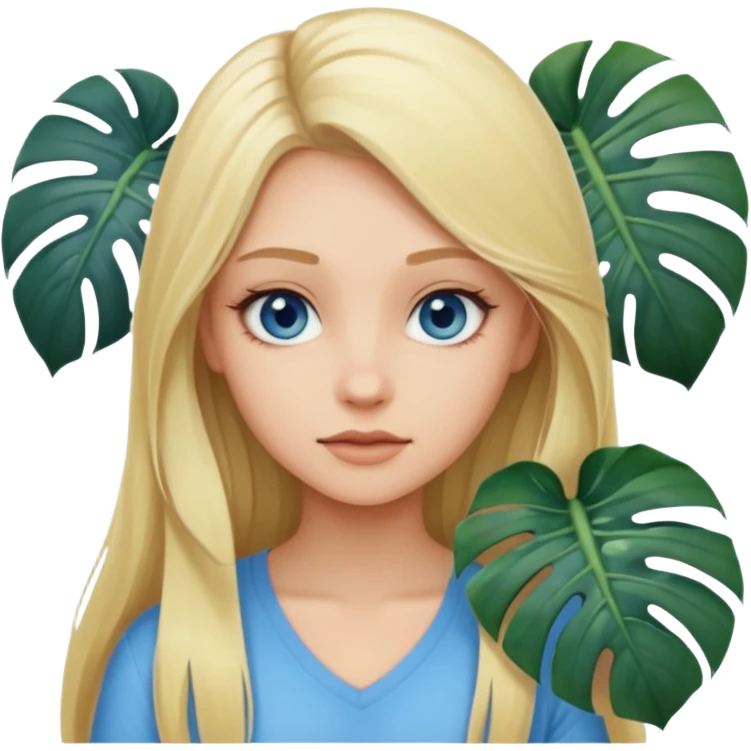 Blonde Young baddie with Long blonde Hair, blue-grey eyes and her big monstera emoji