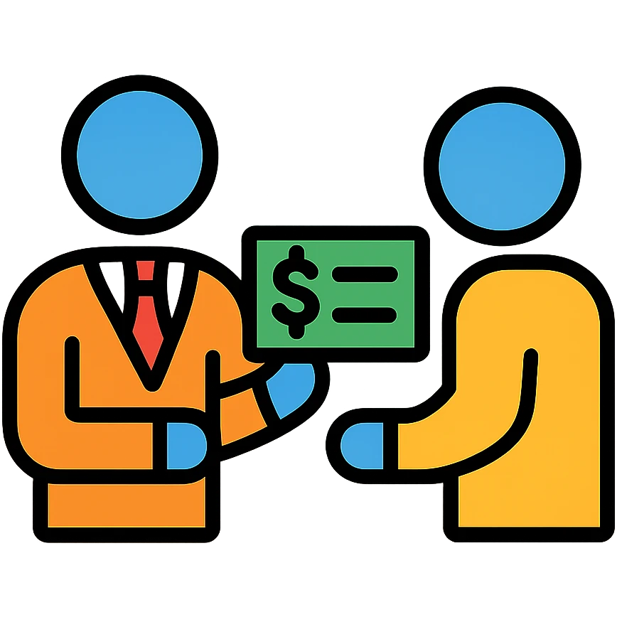 Employer handing paycheck to employee emoji