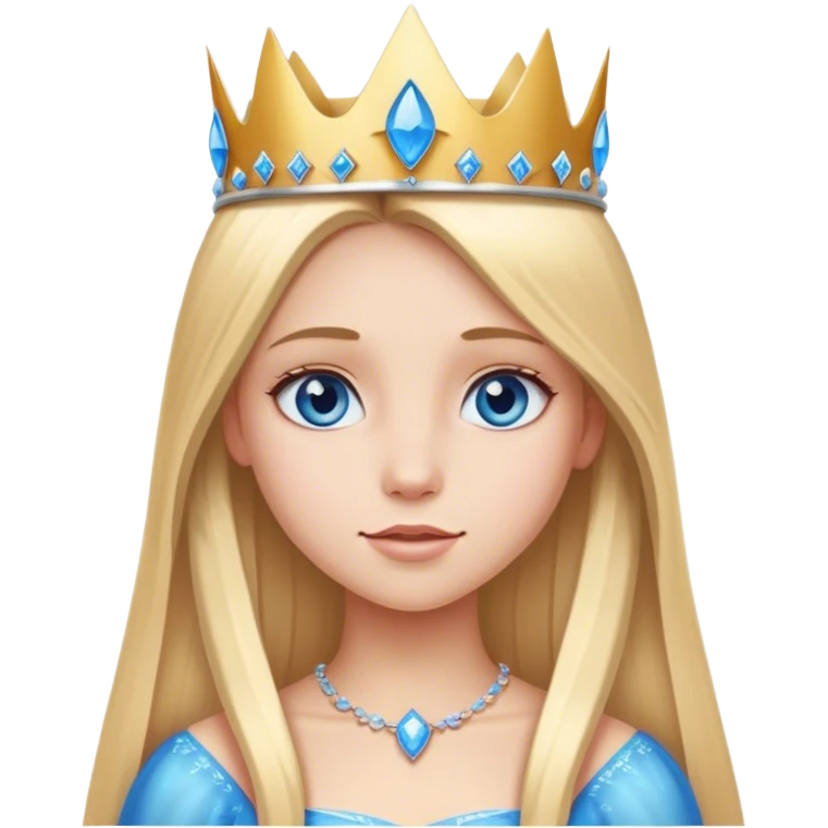 Straight long blonde hair and blue eyes girl and princess crown emoji