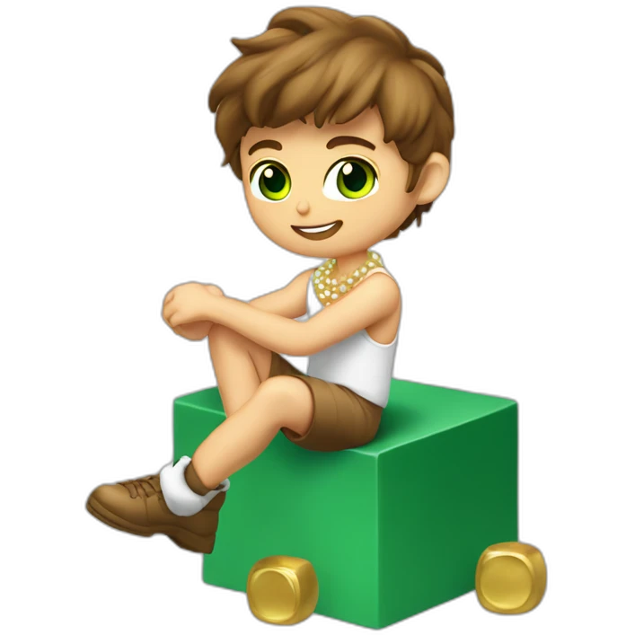 Posh-muscle-boy-brown-hair-green-eyes-pearl-necklace-sitting-on-golden-cube emoji