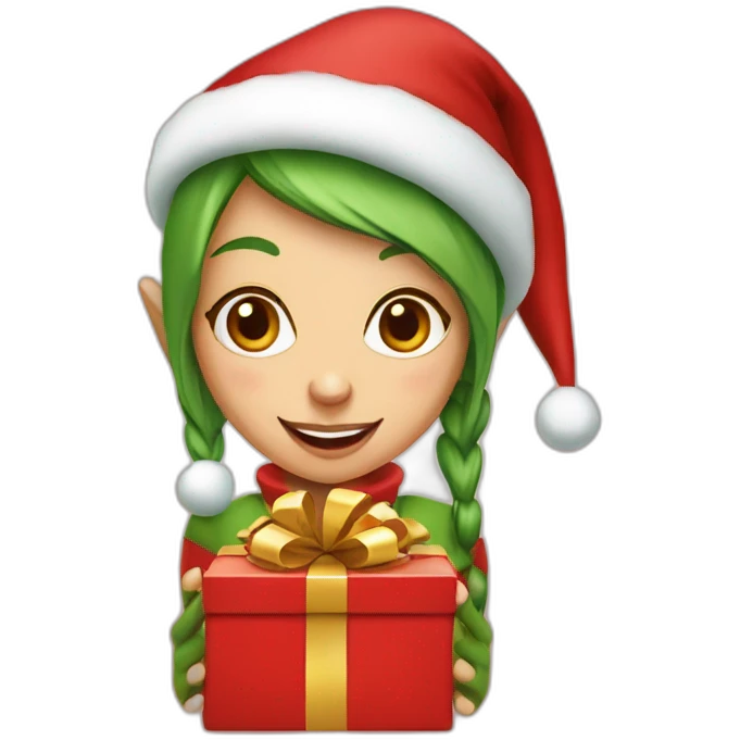 Christmas elf girl with gift emoji