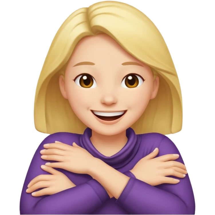 Person laughing with arms crossed around her neck  emoji