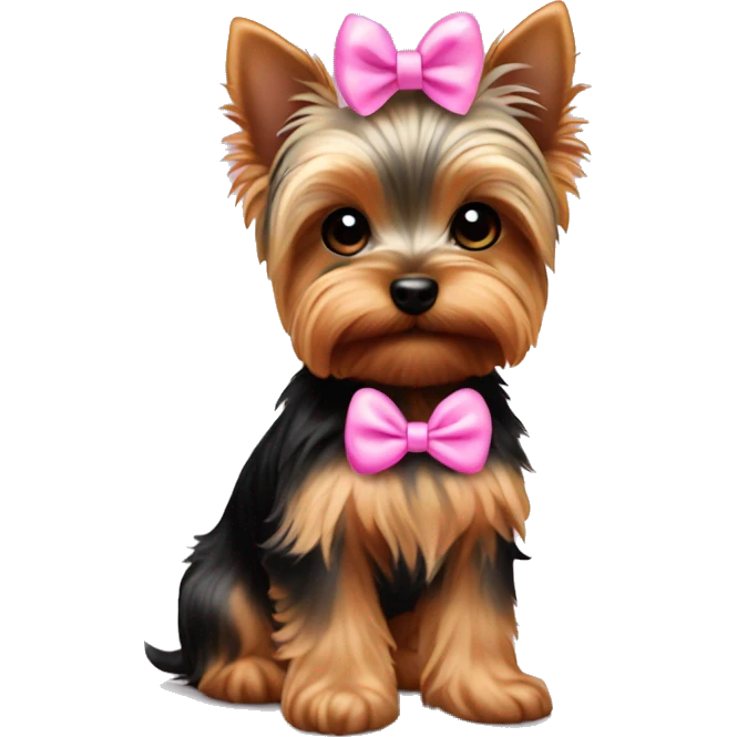 Cute yorkie puppy with pink bow emoji