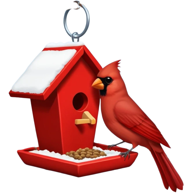 cardinal at bird feeder snowy emoji
