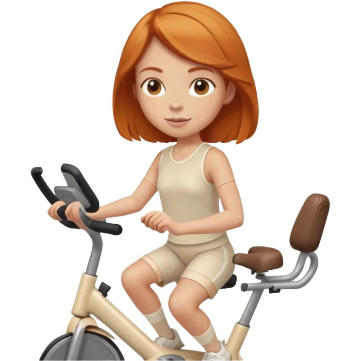 Ginger girl shoulder length haircut riding stationary bike cream outfit emoji