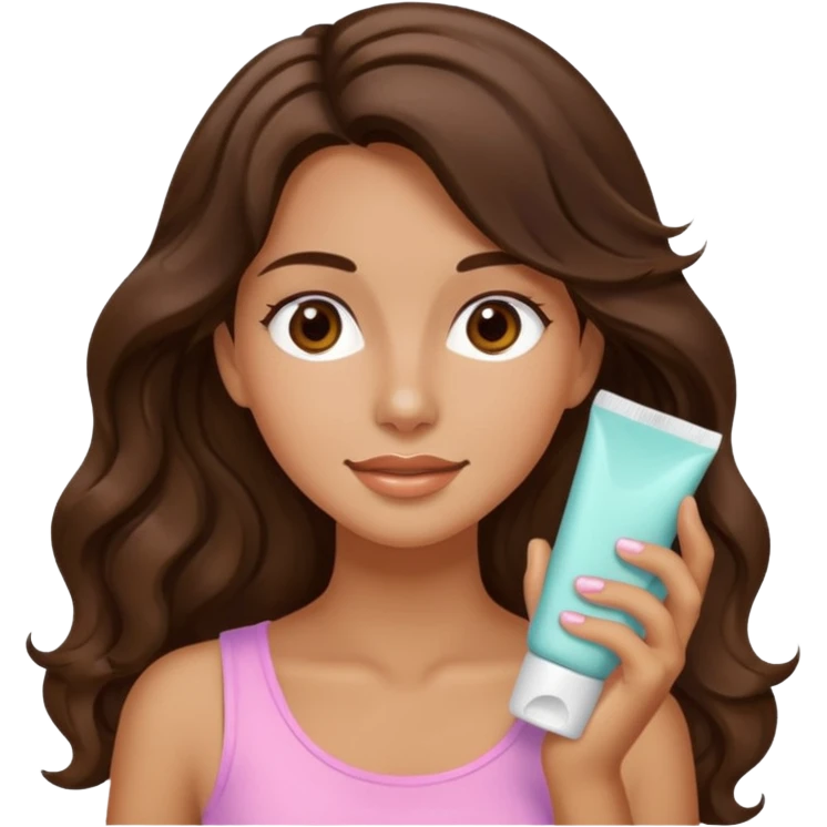 long wavy hair brunette tan exfoliating face skincare girly emoji