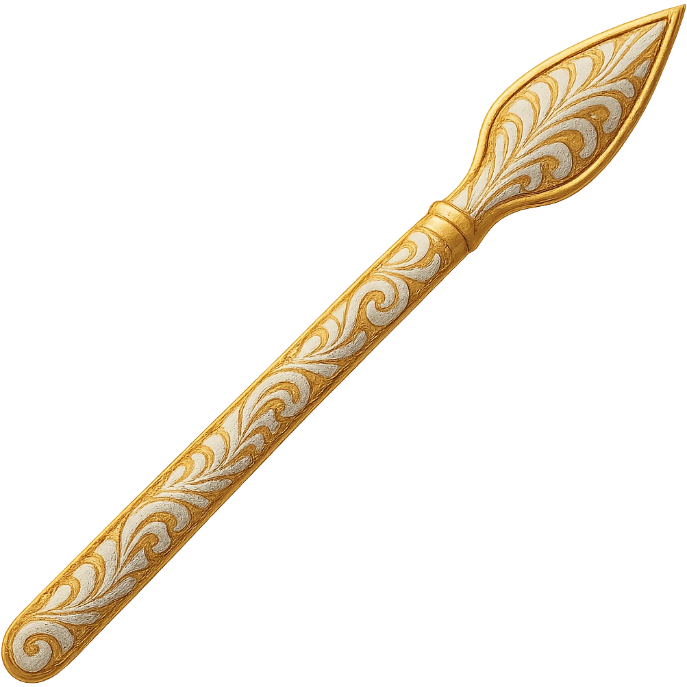 Recolor this weapon to a plated gold color with ornate engravings inlaid with silver. The gold should be rich and metallic, and the engravings should have a bright, reflective silver finish. Transparent background. emoji