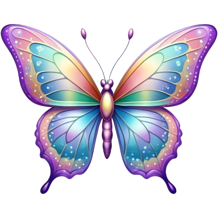 Pastel sparkly glittery iridescent rainbow transparent butterfly emoji