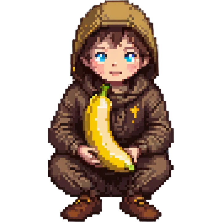 beggar with a chocobanana, sitting on the street emoji