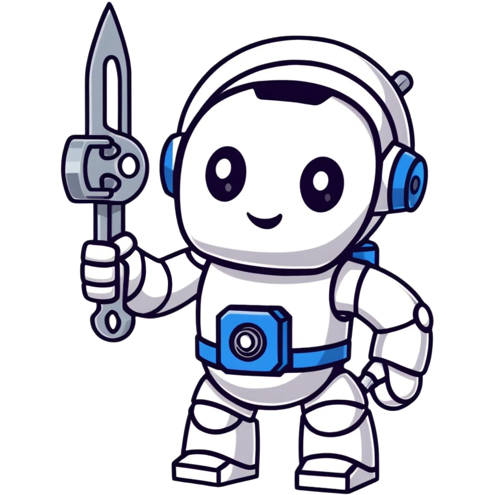 Toy robot holding a wrench emoji