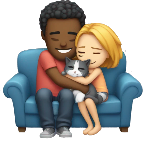 Couple hug couch cat emoji