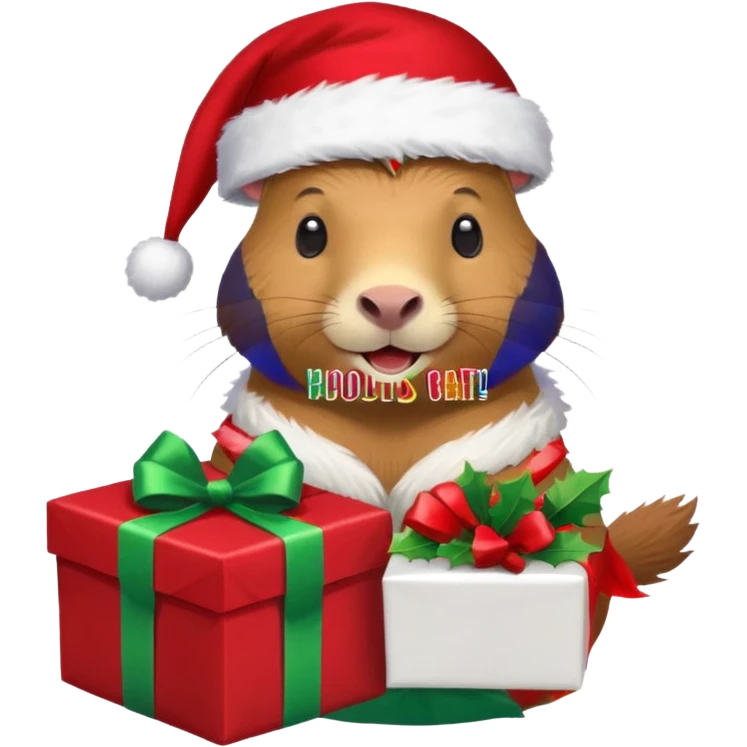 Capybara con gorrito de navidad con un montón de poses para paquete de sticker de WhatsApp que tengan un dialogo emoji