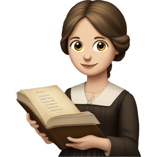 Charlotte Bronte holds a book in her hand emoji