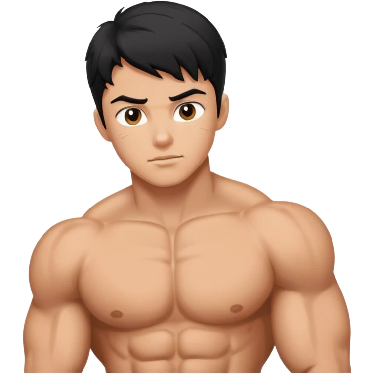 black haired boy indoors muscular emoji