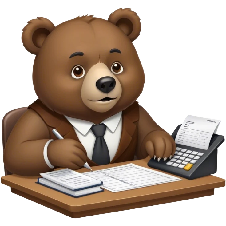 Bear doing taxes at a desk emoji