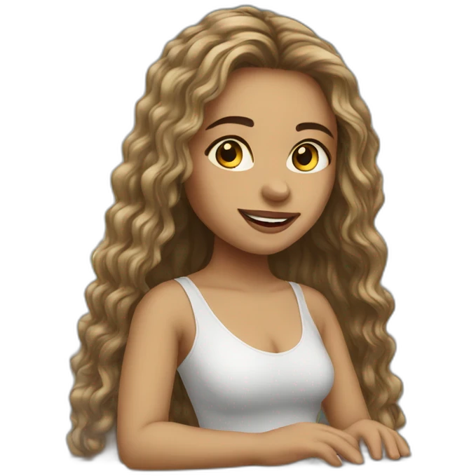 light skin girl long hairs with laptop emoji