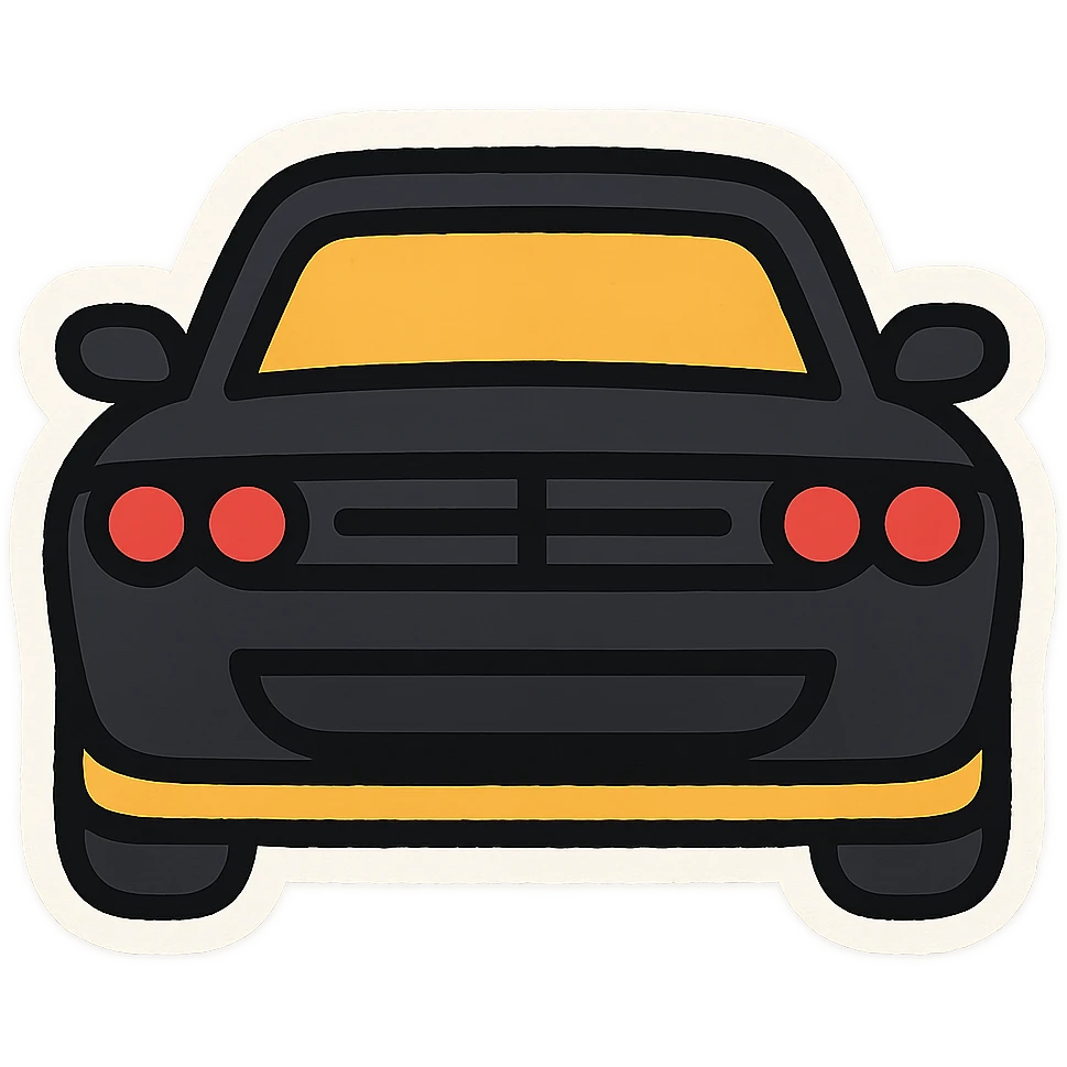 حول دودج شالانجر السوداء مع أضواء أمامية حمراء إلى ملصق إيموجي كرتوني (sticker style) emoji