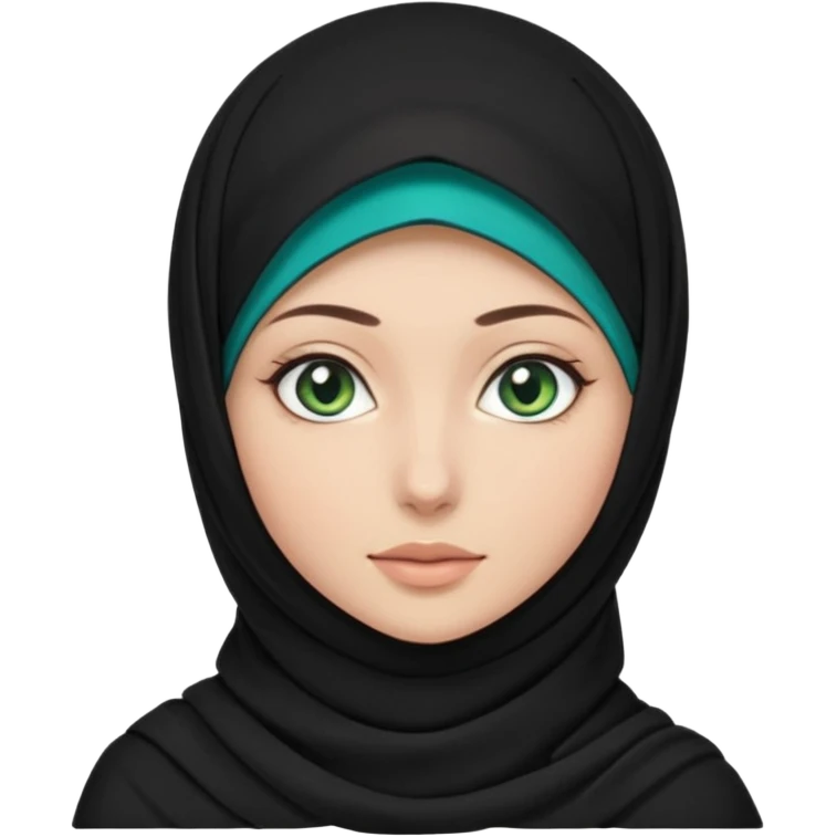 a girl wearing a black hijab and has green and blue eyes with another model of a hijab like a hijab but it's showing the neck Its neckfree emoji