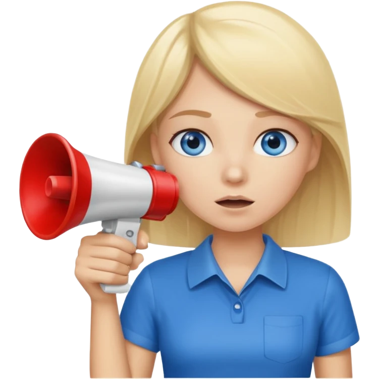 blue eyes blonde girl with megaphone saying timeout emoji