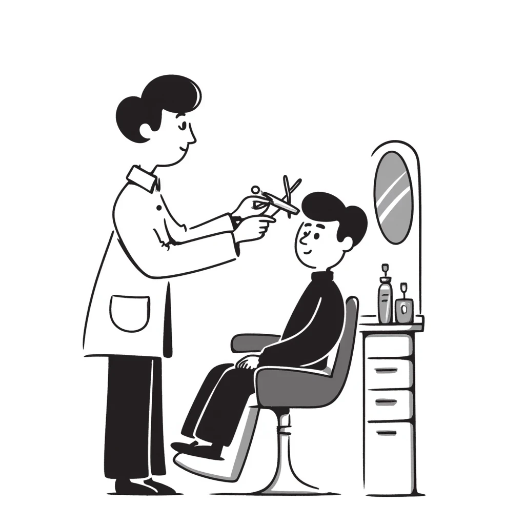 a soldier man getting a haircut, hand drawn doodle style emoji