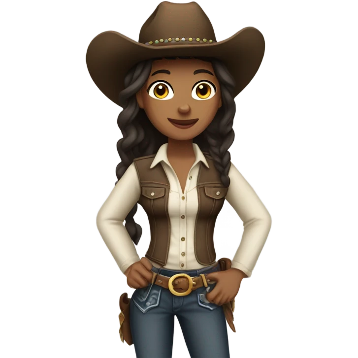 Attractive brunette cowgirl with light skin emoji