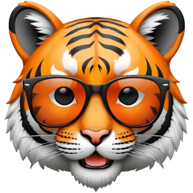 tiger face with wayfarer sunglasses black lens, cool expression emoji
