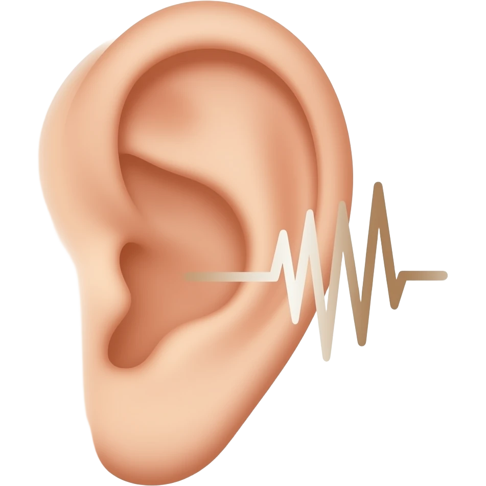 Closeup of an ear with a soft sound wave coming in emoji