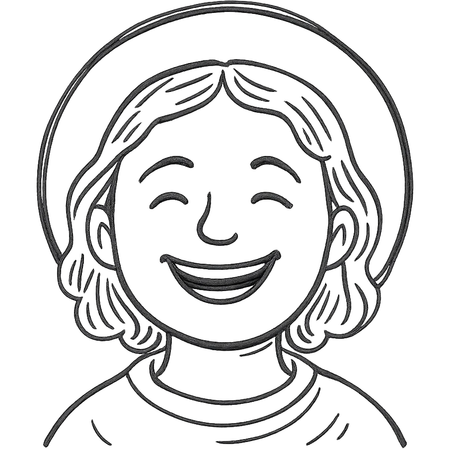 A wide face, radiant with joy, like the younger saint in a fresco emoji