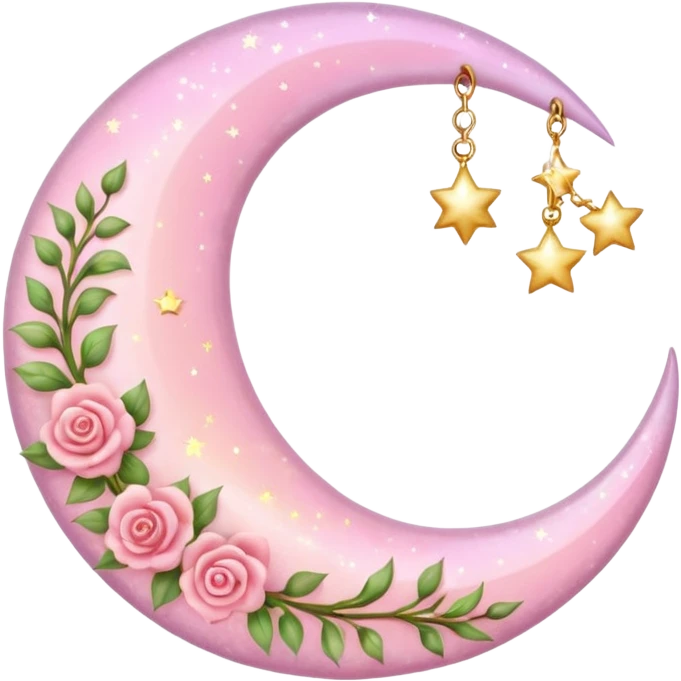Rosy shiny glossy sparkly romantic pastel crescent damask moon emoji