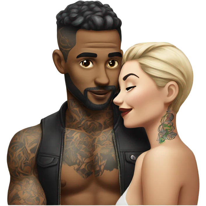Intimate conversation between realistic tattooed model couple  emoji