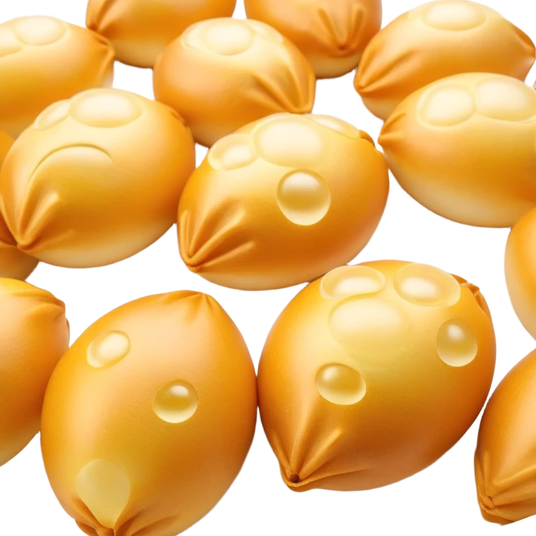 3D rendered authentic Hong Kong 鸡蛋仔 (egg puffs) being held in paper, traditional egg-shaped bubble pattern, vibrant golden color, hyper-realistic texture, glossy bubbles, detailed surface emoji