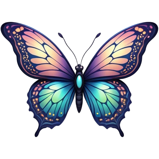 Dark, glowing, bio-luminescent butterfly, with intricate patterns emoji