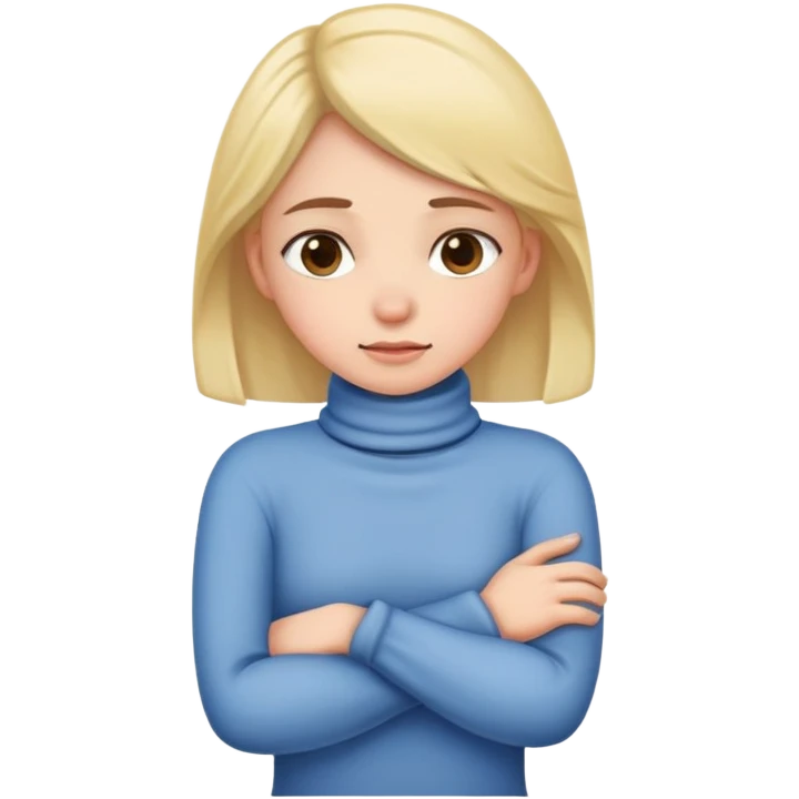 Girl with crossed arms tightly holding neck emoji