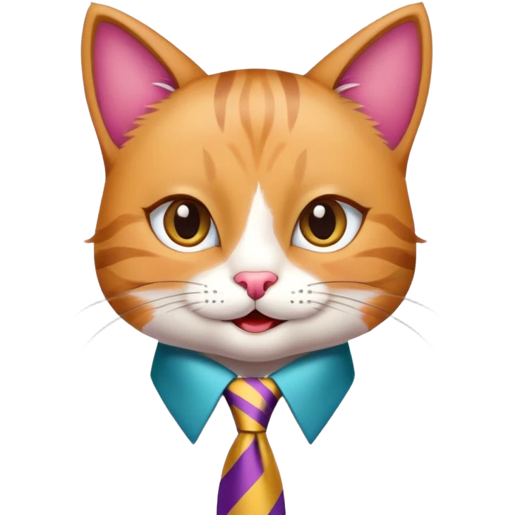 happy girl cat with eyelashes wearing a colorful necktie, cheerful expression emoji