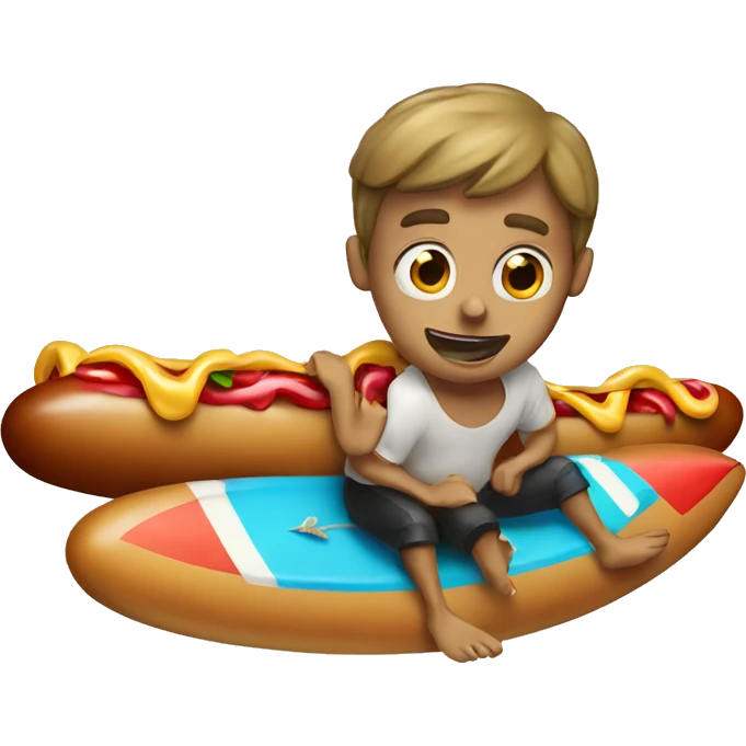 Guy on surfboard eating hotdog emoji