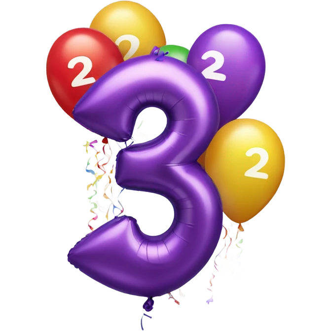 The number 222 with lots of balloons and celebrations emoji